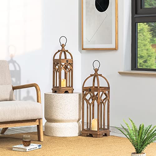 Glitzhome Farmhouse Decorative Wooden Candle Church Window Frame Lanterns