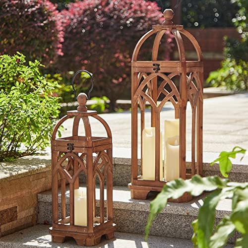 Glitzhome Farmhouse Decorative Wooden Candle Church Window Frame Lanterns
