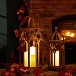 Glitzhome Farmhouse Decorative Wooden Candle Church Window Frame Lanterns