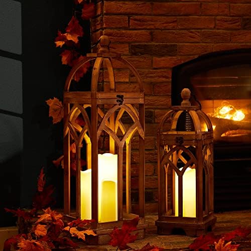 Glitzhome Farmhouse Decorative Wooden Candle Church Window Frame Lanterns