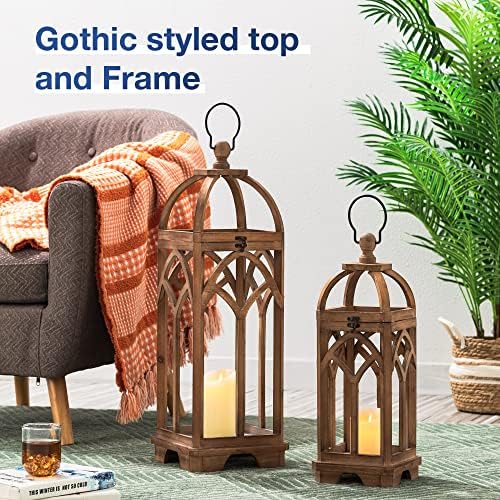 Glitzhome Farmhouse Decorative Wooden Candle Church Window Frame Lanterns