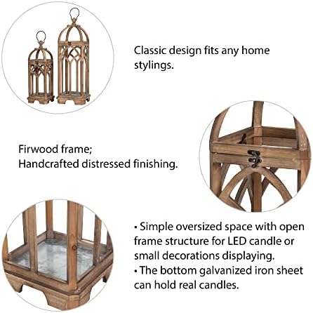 Glitzhome Farmhouse Decorative Wooden Candle Church Window Frame Lanterns