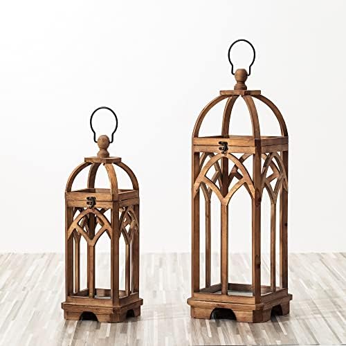 Glitzhome Farmhouse Decorative Wooden Candle Church Window Frame Lanterns