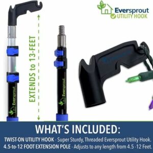 Long Stick Telescoping Pole with Hook – 5′ to12′ Utility Hook with Extension Pole