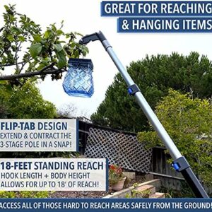 Long Stick Telescoping Pole with Hook – 5′ to12′ Utility Hook with Extension Pole
