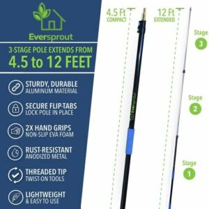Long Stick Telescoping Pole with Hook – 5′ to12′ Utility Hook with Extension Pole