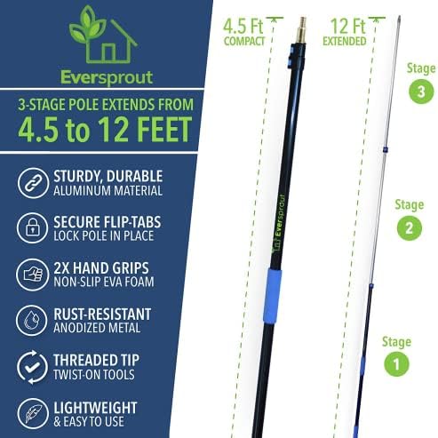 Long Stick Telescoping Pole with Hook – 5′ to12′ Utility Hook with Extension Pole