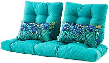 Outdoor All Weather Loveseat Bench Cushions – Set of 5 Wicker Tufted Pillows for Patio Furniture