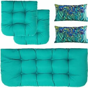 Outdoor All Weather Loveseat Bench Cushions – Set of 5 Wicker Tufted Pillows for Patio Furniture