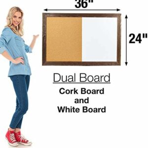 Excello Global Products Dry Erase Cork Board Combo – Magnetic White Board with Cork Bulletin – 24″x36″
