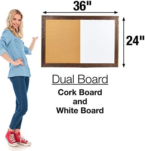 Excello Global Products Dry Erase Cork Board Combo – Magnetic White Board with Cork Bulletin – 24″x36″
