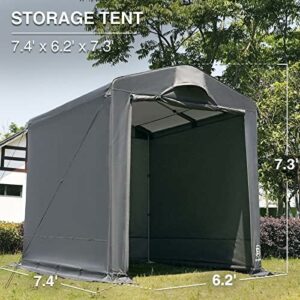 Heavy Duty Outdoor Storage Shed Tent with Waterproof Cover – 7.4ft x 6.2ft – Gray