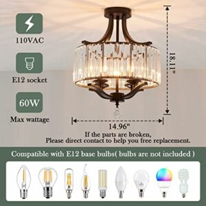 Modern Metal Farmhouse Crystal Chandelier Black – Semi Flush Mount