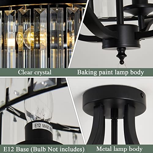 Modern Metal Farmhouse Crystal Chandelier Black – Semi Flush Mount
