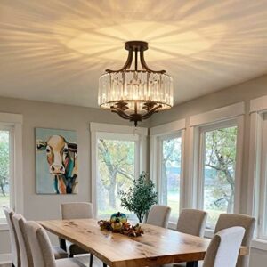 Modern Metal Farmhouse Crystal Chandelier Black – Semi Flush Mount