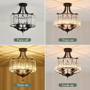 Modern Metal Farmhouse Crystal Chandelier Black – Semi Flush Mount