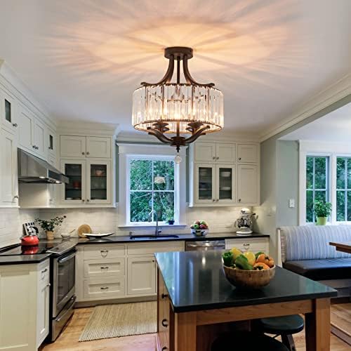 Modern Metal Farmhouse Crystal Chandelier Black – Semi Flush Mount