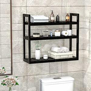 Bathroom Bamboo Shelf Organizer – 3 Tier Storage Shelf with Adjustable Wall Mounted Shelf Rack – Black