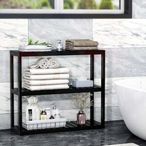Bathroom Bamboo Shelf Organizer – 3 Tier Storage Shelf with Adjustable Wall Mounted Shelf Rack – Black