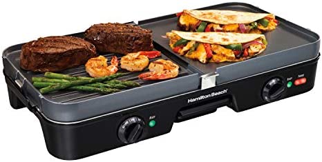 Hamilton Beach 3-in-1 Electric Indoor Grill + Griddle – Two Cooking Zones (38546) Black
