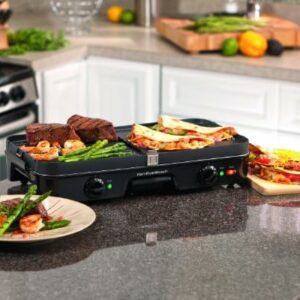 Hamilton Beach 3-in-1 Electric Indoor Grill + Griddle – Two Cooking Zones (38546) Black