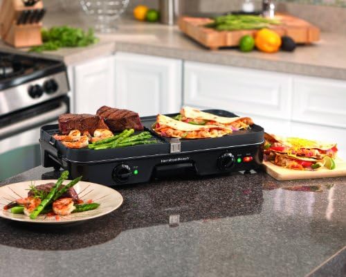 Hamilton Beach 3-in-1 Electric Indoor Grill + Griddle – Two Cooking Zones (38546) Black
