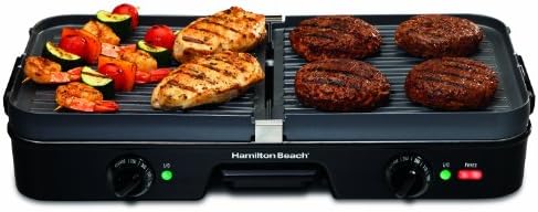 Hamilton Beach 3-in-1 Electric Indoor Grill + Griddle – Two Cooking Zones (38546) Black