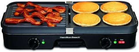 Hamilton Beach 3-in-1 Electric Indoor Grill + Griddle – Two Cooking Zones (38546) Black