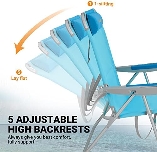 WEJOY Oversized Beach Chair with 5 Adjustable Reclining Settings and Phone Cup Holder