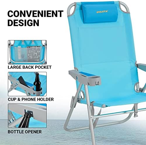 WEJOY Oversized Beach Chair with 5 Adjustable Reclining Settings and Phone Cup Holder