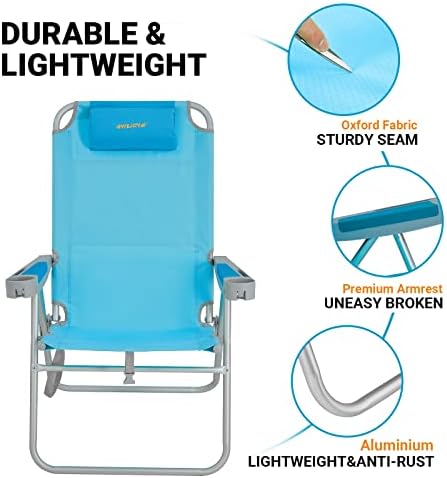 WEJOY Oversized Beach Chair with 5 Adjustable Reclining Settings and Phone Cup Holder