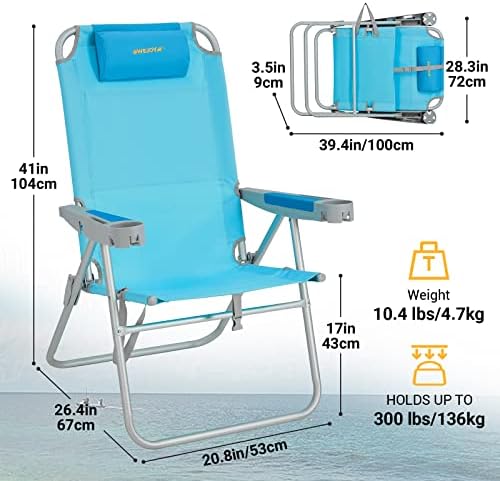 WEJOY Oversized Beach Chair with 5 Adjustable Reclining Settings and Phone Cup Holder