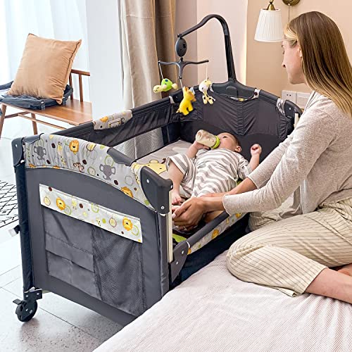 Bassinet 5-in-1 Baby Bedside Sleeper with Toys & Music Box