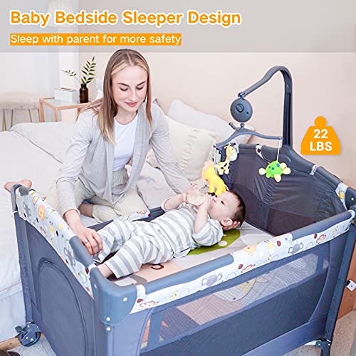 Bassinet 5-in-1 Baby Bedside Sleeper with Toys & Music Box
