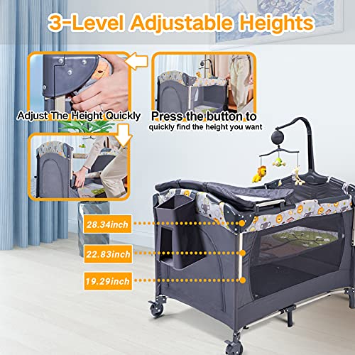 Bassinet 5-in-1 Baby Bedside Sleeper with Toys & Music Box