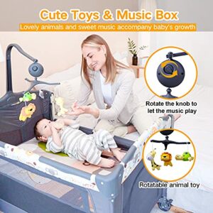 Bassinet 5-in-1 Baby Bedside Sleeper with Toys & Music Box