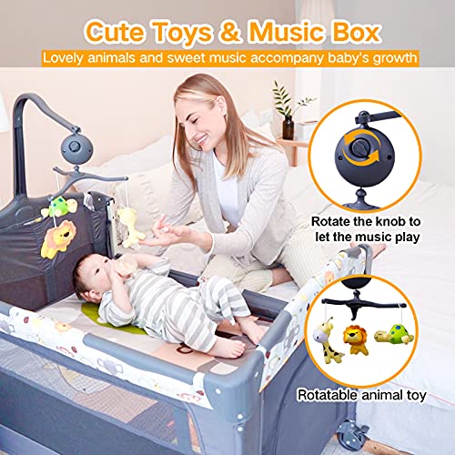 Bassinet 5-in-1 Baby Bedside Sleeper with Toys & Music Box