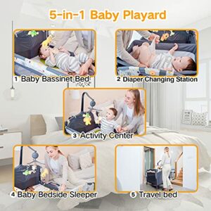 Bassinet 5-in-1 Baby Bedside Sleeper with Toys & Music Box