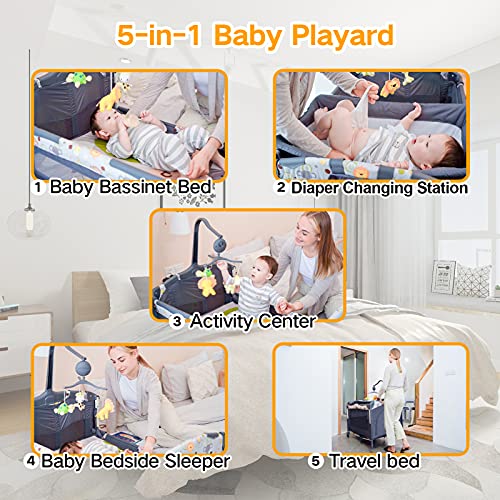 Bassinet 5-in-1 Baby Bedside Sleeper with Toys & Music Box