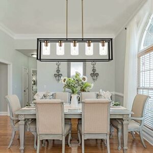 VINLUZ Farmhouse Chandelier for Kitchen Island with Clear Glass and Black Shade