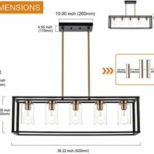VINLUZ Farmhouse Chandelier for Kitchen Island with Clear Glass and Black Shade