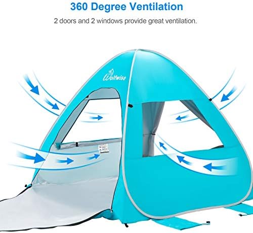 WolfWise UPF 50+ Easy Pop Up Beach Tent Sun Shelter Cabana