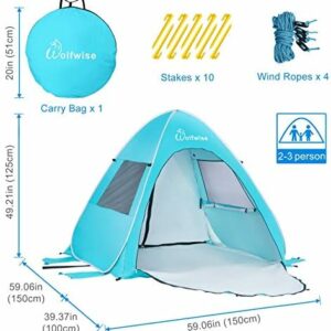 WolfWise UPF 50+ Easy Pop Up Beach Tent Sun Shelter Cabana