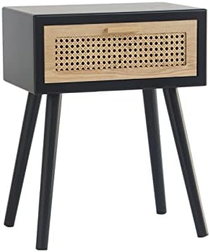 Mid Century Modern Black Ratan Nightstand with One Drawer