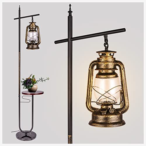 Vintage Rustic Farmhouse Bronze Floor Lamp With Table