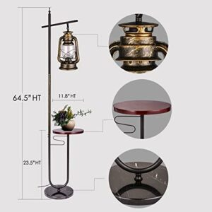 Vintage Rustic Farmhouse Bronze Floor Lamp With Table