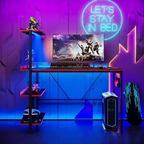 Black 47 Inch Gaming Desk with USB Charger and LED Multi-Color Light