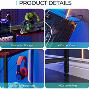 Black 47 Inch Gaming Desk with USB Charger and LED Multi-Color Light