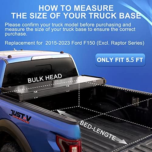 JUST-V Hard Tri-Fold Truck Bed Tonneau Cover Replacement for 2015-2023 Ford F150 5.5′ Bed – Black