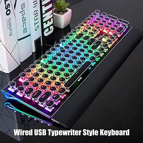RK ROYAL KLUDGE S108 Typewriter Keyboard Retro Wired Mechanical Gaming Keyboard 108 Keys with RGB Backlit Sidelight